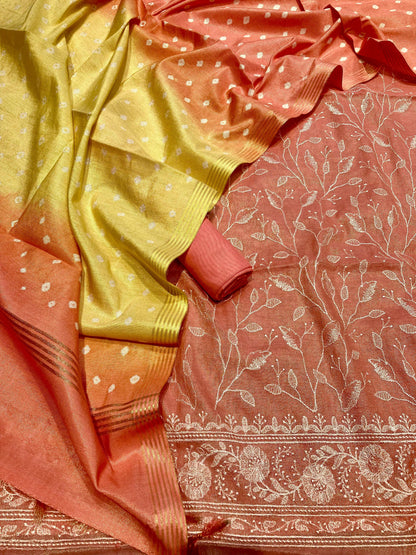 Linen Tissue Silk Embroidery Suit [Arwa]