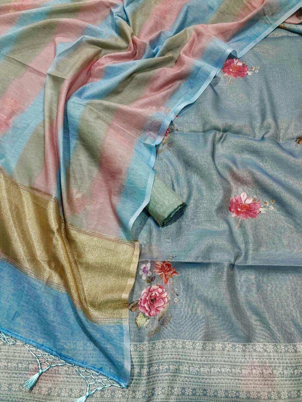 Linen Tissue Silk Printed Suit [Asma]